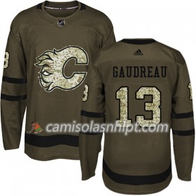 Camisola Calgary Flames Johnny Gaudreau 13 Adidas 2017-2018 Camo Verde Authentic - Homem